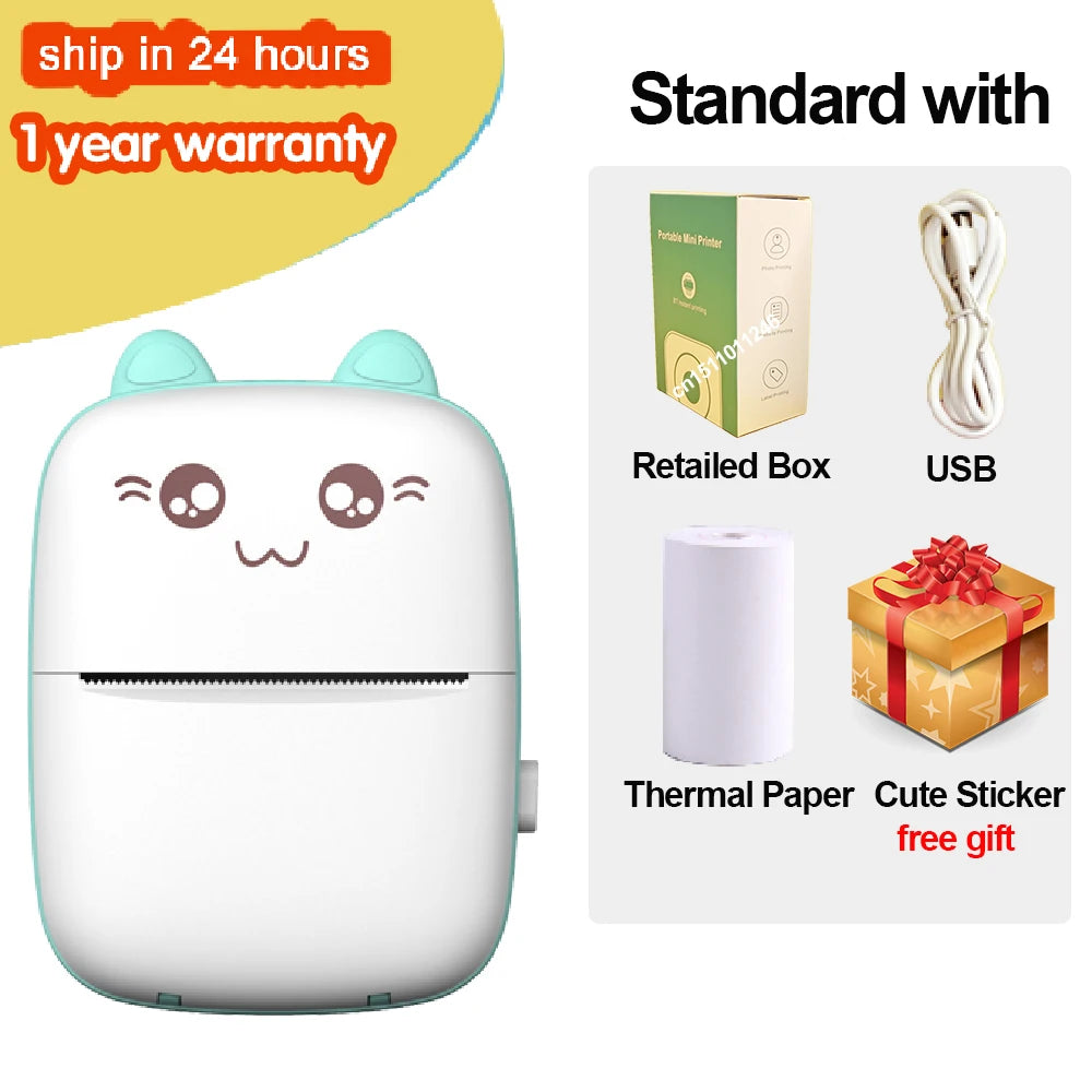 Portable Mini Thermal Printer Wirelessly BT 203dpi Photo Label Memo Wrong Question Printing With USB Cable Imprimante Portable