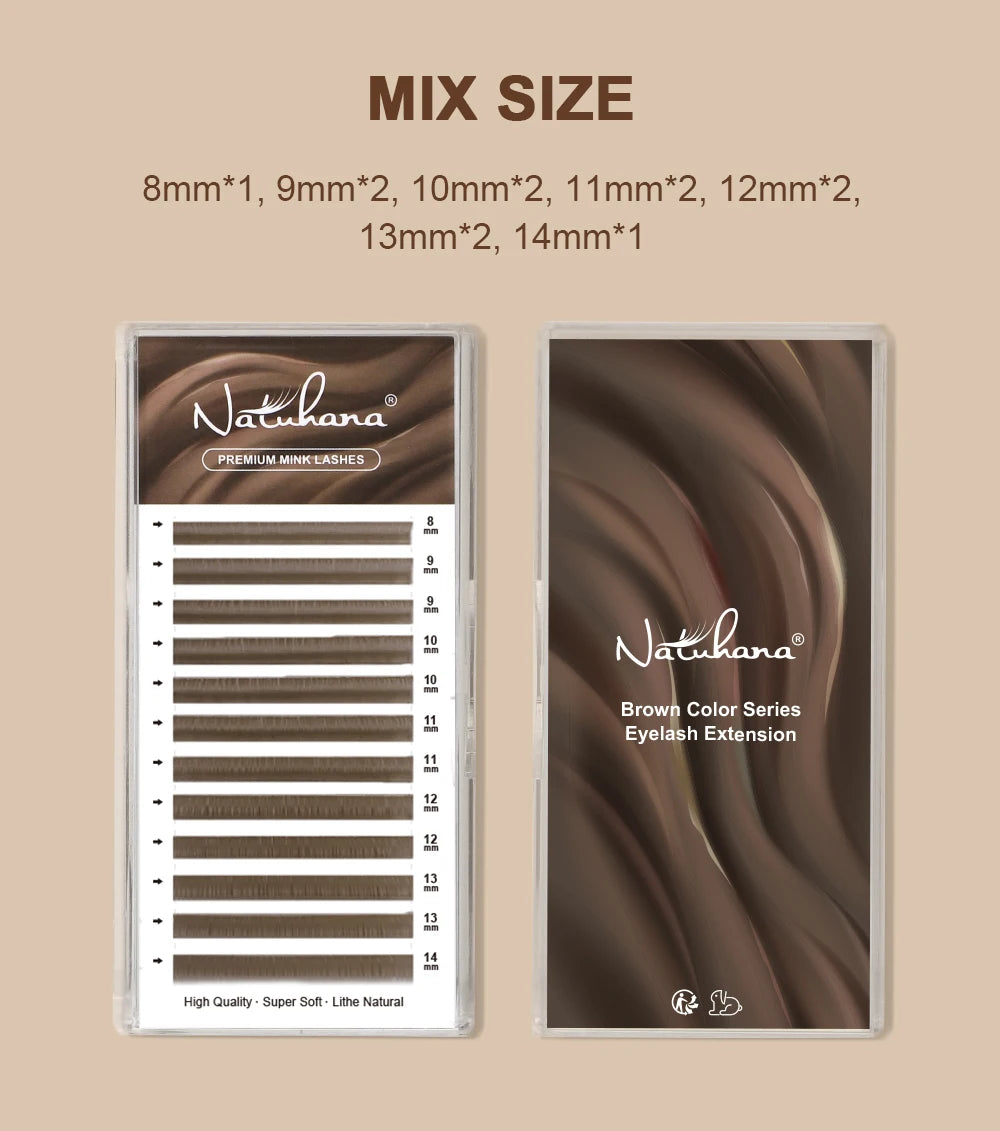NATUHANA Caramel Colored Lashes Extension Individual Faux Mink Colour False Eyelashes Brown Teal Mocha Lashes For Makeup Tools