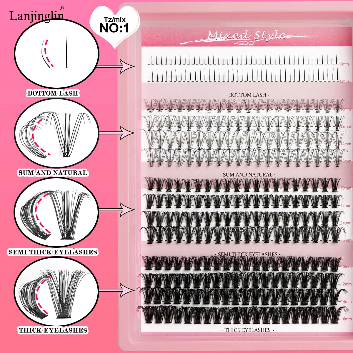 14 Rows Individual Lashes Set Thick and Natural Long DIY Extension Lashes Kit Cluster Lashes Kit Lash Glue Tweezer Makeup Tools