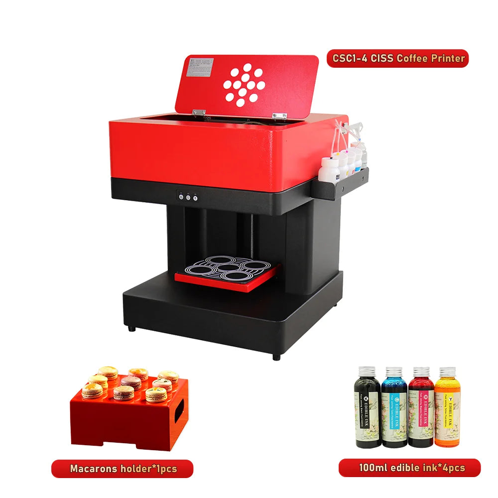 CSC1-4 CISS Coffee Printer Latte Coffee Printing Machine Automatic Beverages Food DIY Printing Photo on Coffee Edible Ink