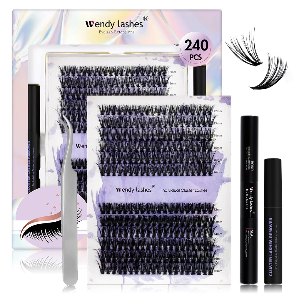Lash Extension Kit 240pcs 30D/40D/60D/80D Bond and Seal Makeup tools DIY for gluing Lashes Gluing Glue Accessories DIY Lash KIT