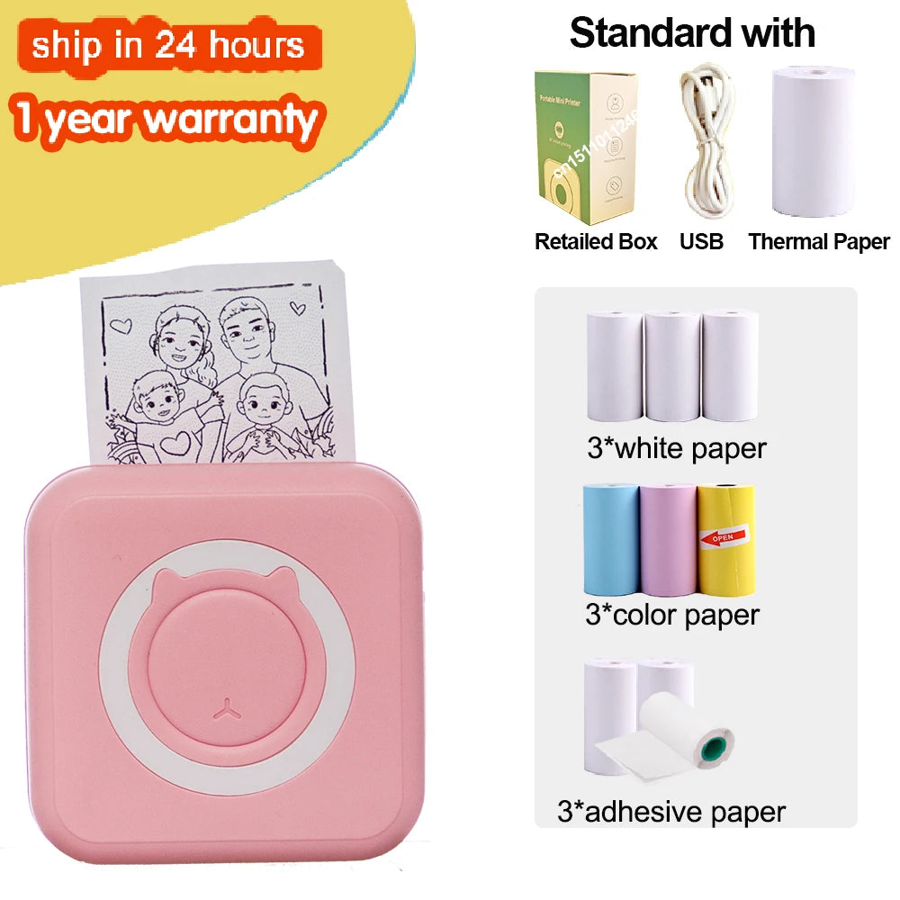 Portable Mini Thermal Printer Wirelessly BT 203dpi Photo Label Memo Wrong Question Printing With USB Cable Imprimante Portable