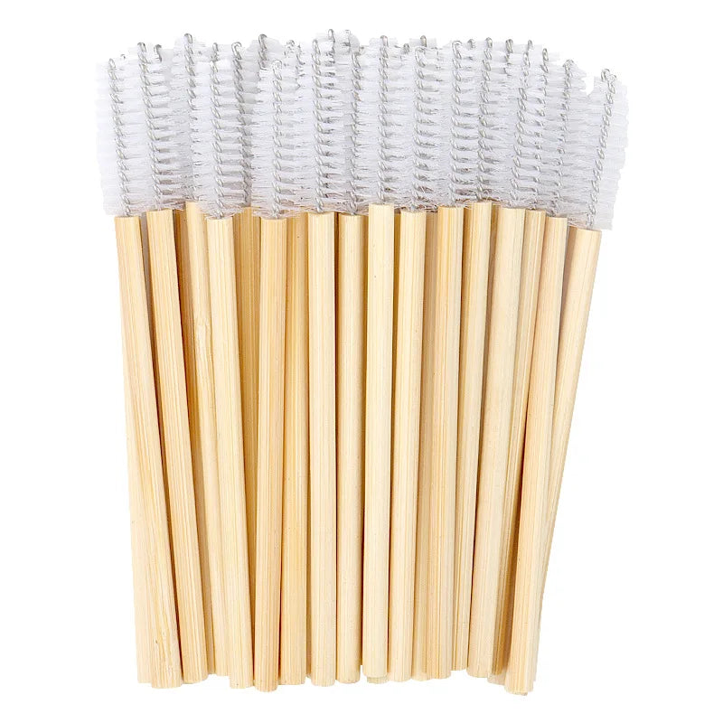 50pcs Professional Bamboo Handle Disposable Eyelash Brushes Eyebrow Extension Mascara Wands Applicator Women Female Makeup Tools
