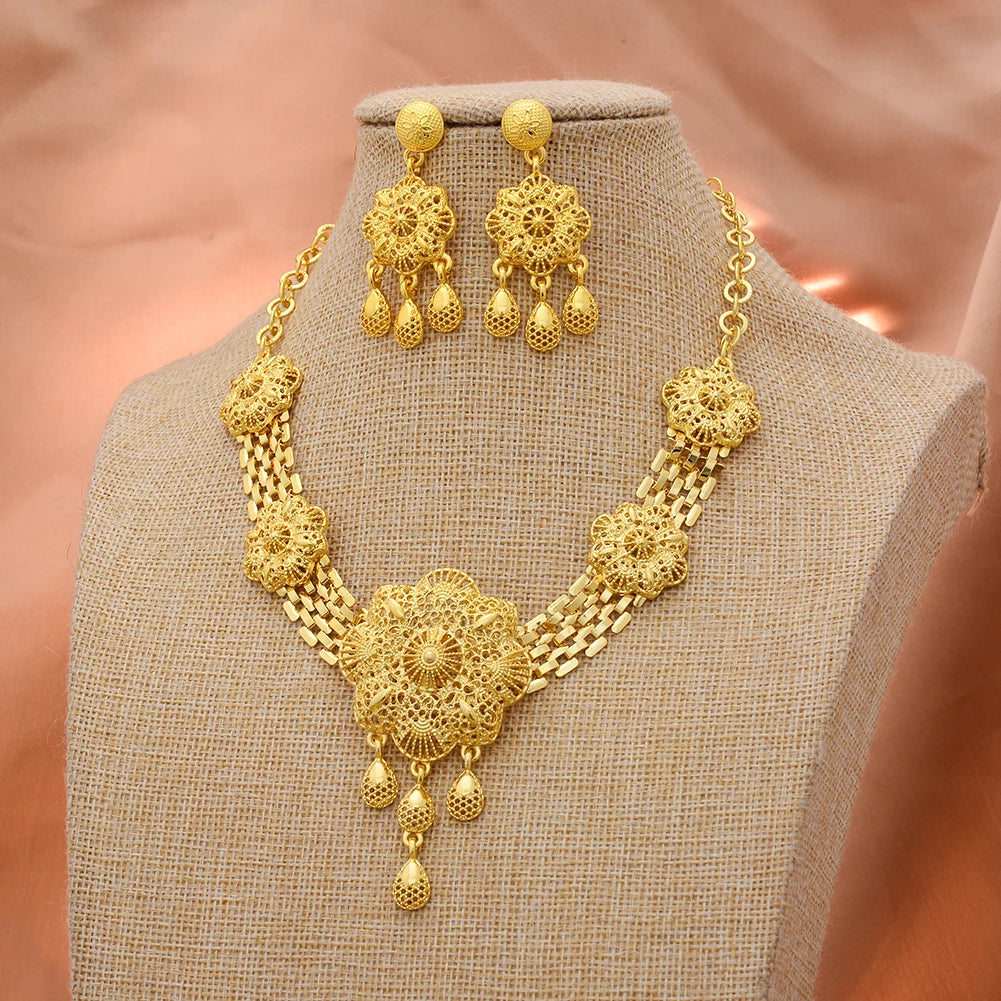 Dubai Gold Color Jewelry Set For Women Wedding Gift Young Lady Accessories Copper Light Weight Jewelry set