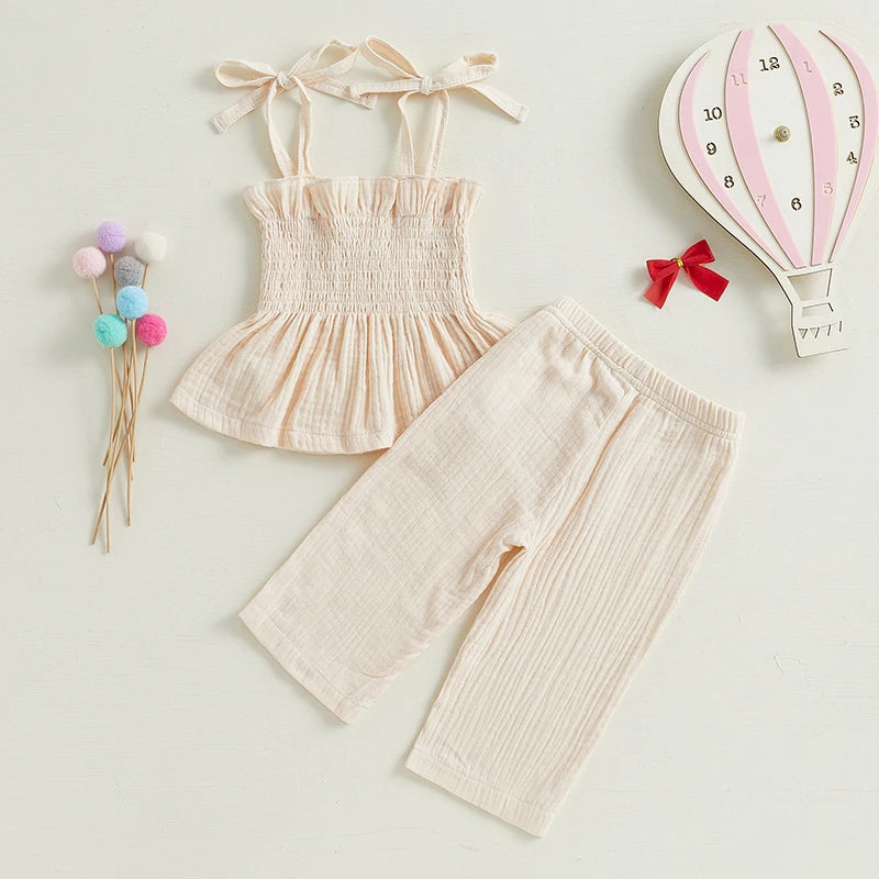 Adorable Toddler Girl Sleeveless Top and Shorts Set with Cute Bow Embroidery Detail - Summer Outfit for Little Princesses