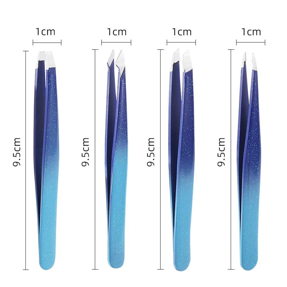 4 Styles Precision Eyebrow Tweezers Stainless Steel Fine Hairs Puller Flat Slant Tip Eye Brow Clips Hair Removal Makeup Tools
