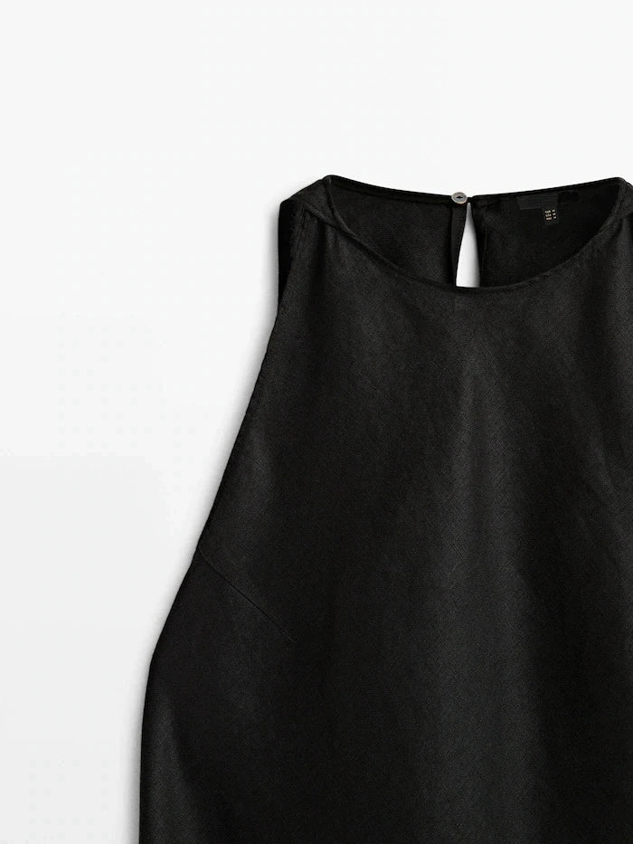 ZBZA Women's New Round Neck Sleeveless Side Slit Long Dress Vintage Chic Halter Neck Slim Midi Dresses Female Pullover Sundress