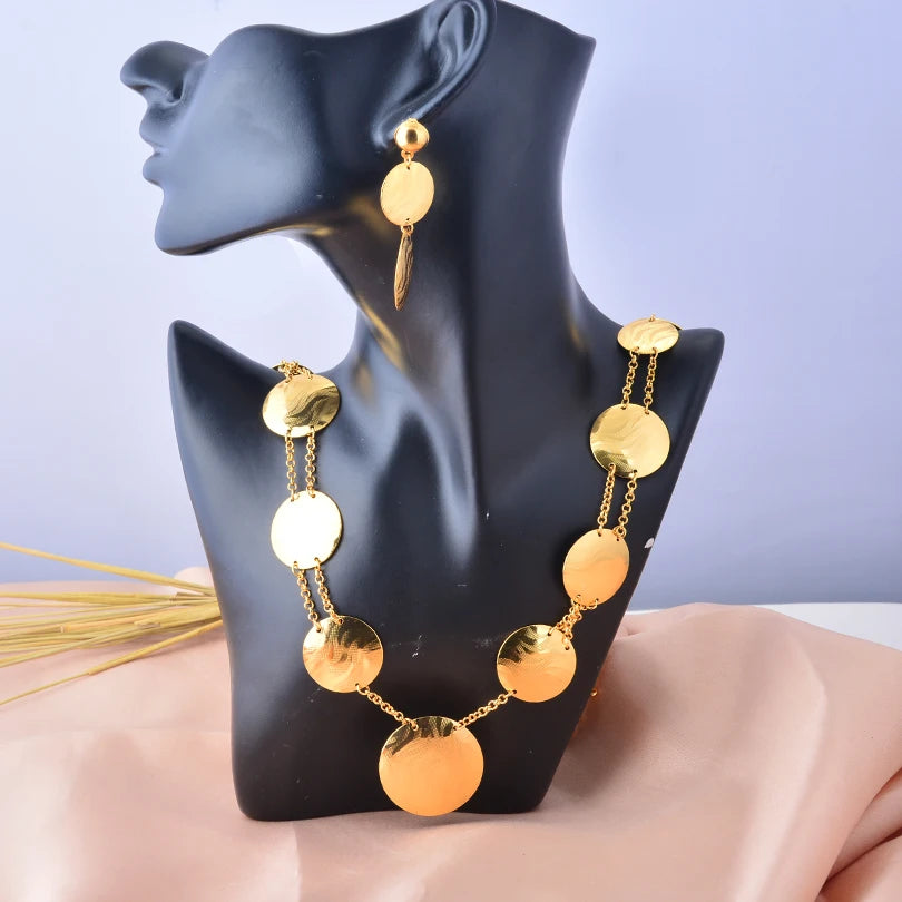 Dubai Gold Color Jewelry Set For Women Wedding Gift Young Lady Accessories Copper Light Weight Jewelry set