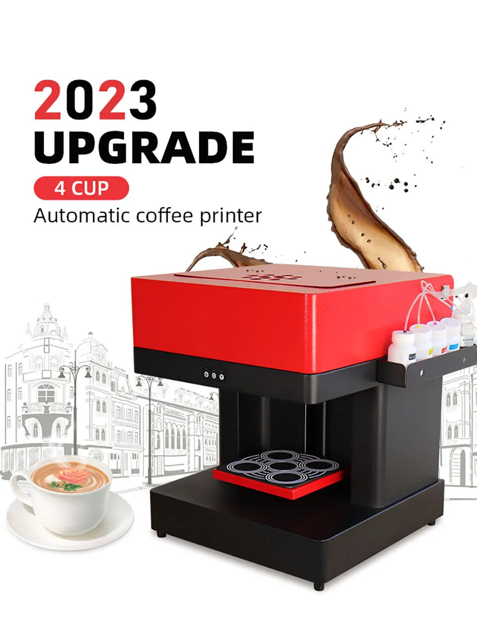 CSC1-4 CISS Coffee Printer Latte Coffee Printing Machine Automatic Beverages Food DIY Printing Photo on Coffee Edible Ink