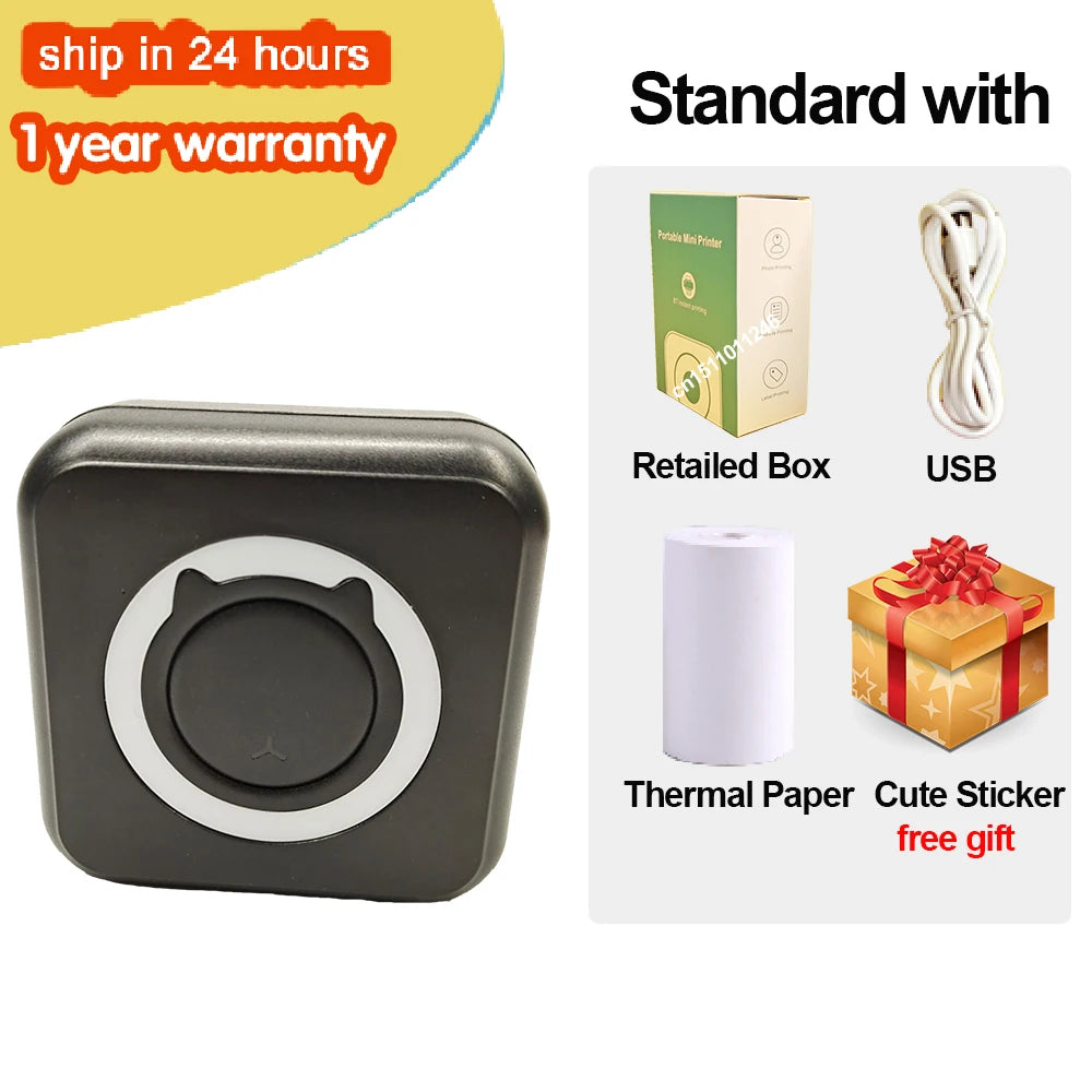 Portable Mini Thermal Printer Wirelessly BT 203dpi Photo Label Memo Wrong Question Printing With USB Cable Imprimante Portable