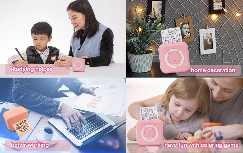 Portable Mini Thermal Printer Wirelessly BT 203dpi Photo Label Memo Wrong Question Printing With USB Cable Imprimante Portable