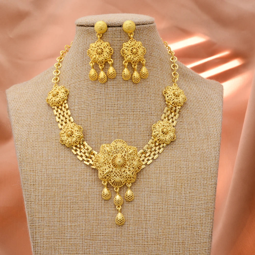 Dubai Gold Color Jewelry Set For Women Wedding Gift Young Lady Accessories Copper Light Weight Jewelry set