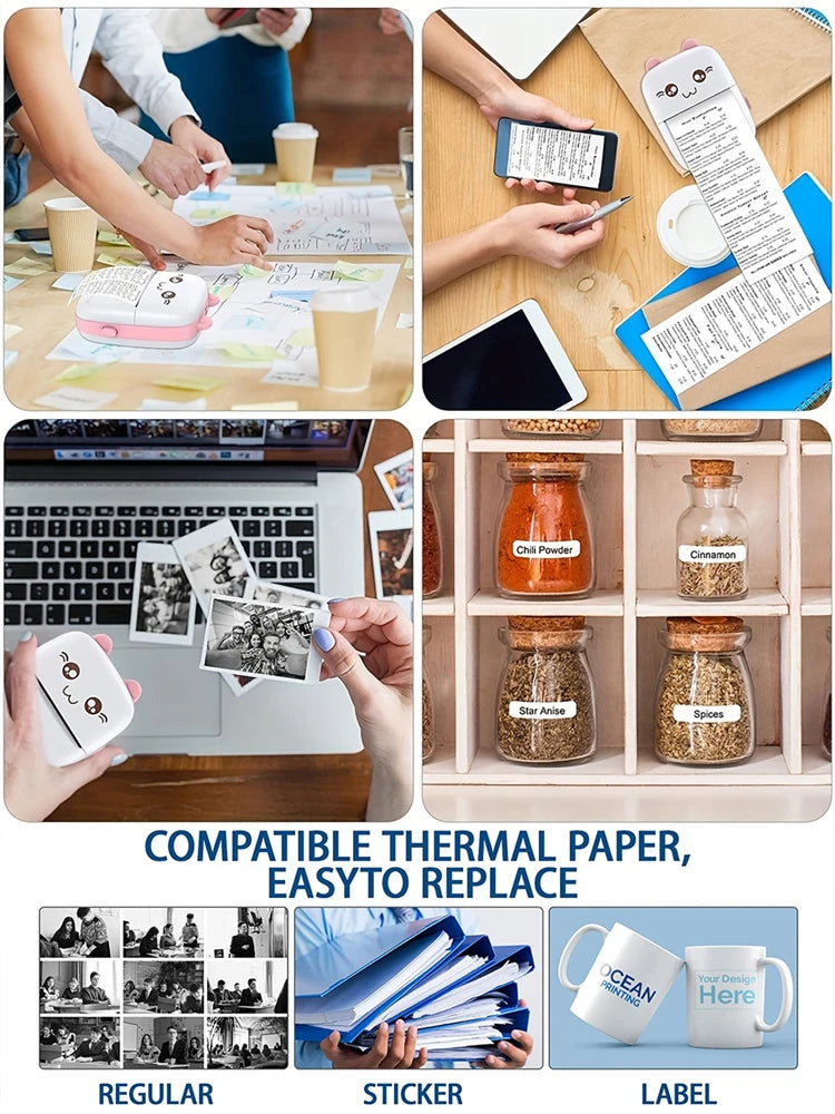 Mini HD Portable Label Thermal Printer Endurance Bluetooth Printer for Student Error Title Note Wrong Pocket Inkless Printing