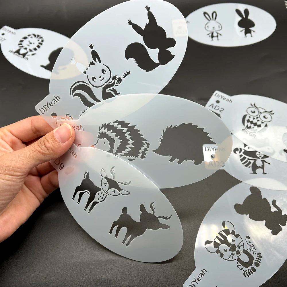 Face Painting Stencils Solid Outline Stencil Templates Professional Body Art Practice Makeup Tools Animale Rabbit Tiger 9PCS
