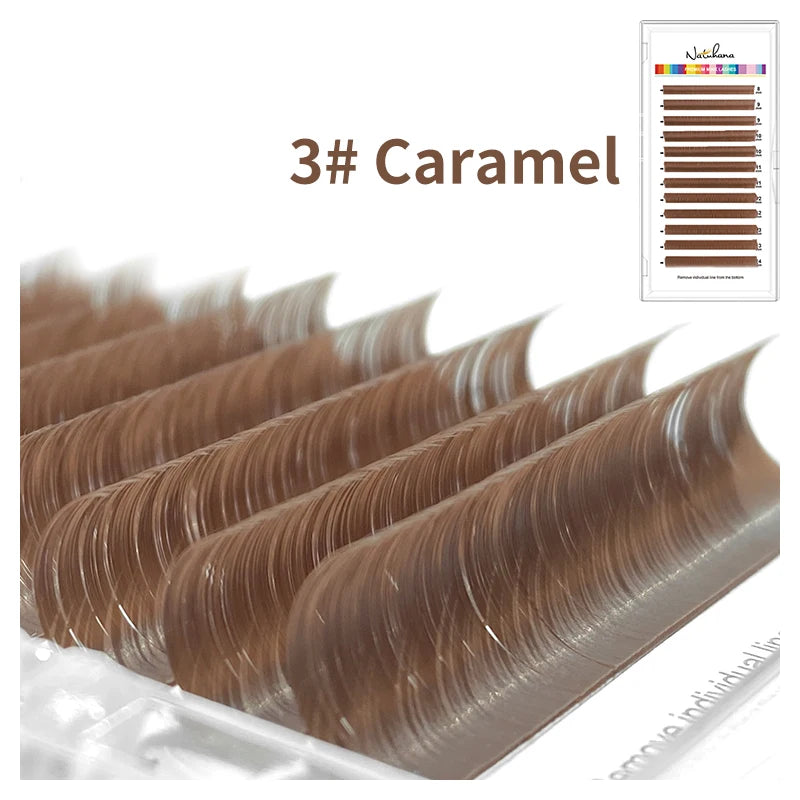 NATUHANA Caramel Colored Lashes Extension Individual Faux Mink Colour False Eyelashes Brown Teal Mocha Lashes For Makeup Tools