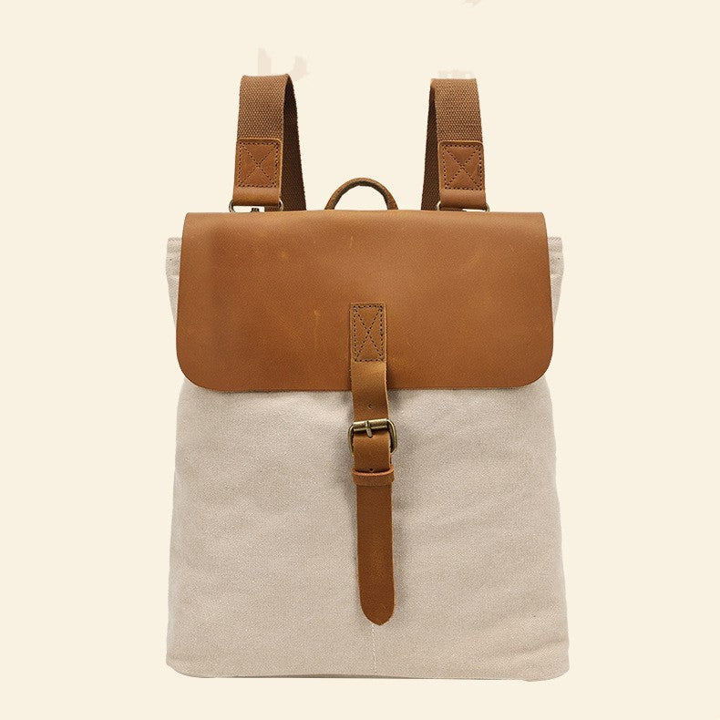 Crazy Horse Leather Casual Student Minimalist Backpack