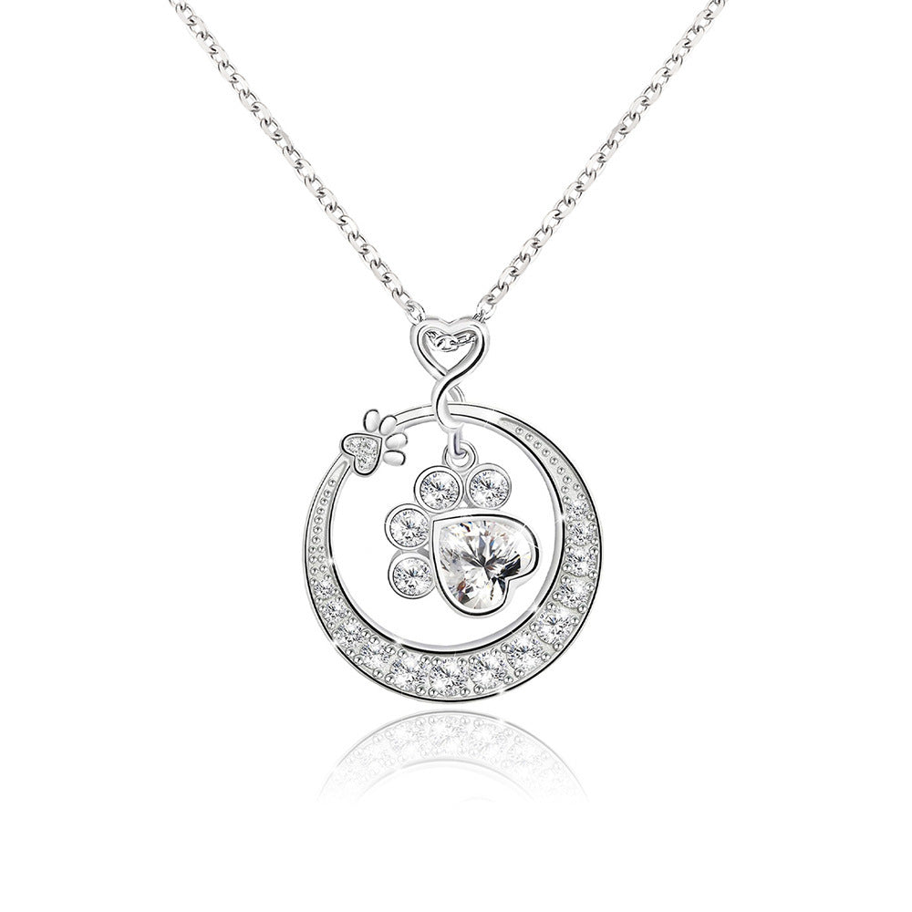 925 Silver Small Dog Paw Prints Necklace