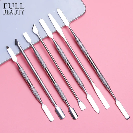 7 Types Stainless Cuticle Pusher Nail Art Stirring Polish Powder Blend Spatulas Tone Rods Manicure Remover Makeup Tools CH809