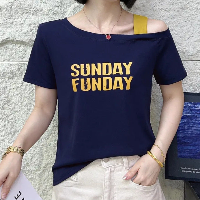 Fried Street Western Style Off-the-shoulder Stitching Short Sleeve