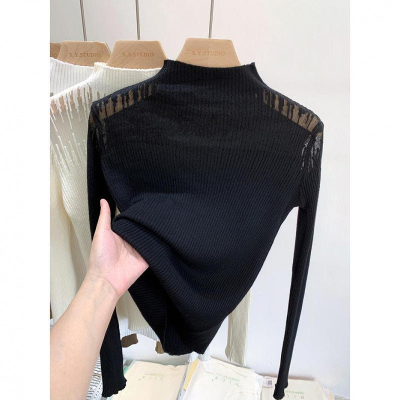 Mesh Lace Sweater Women's Half Turtleneck
