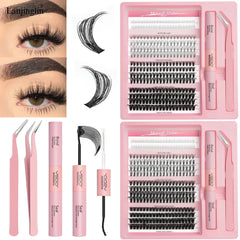 14 Rows Individual Lashes Set Thick and Natural Long DIY Extension Lashes Kit Cluster Lashes Kit Lash Glue Tweezer Makeup Tools