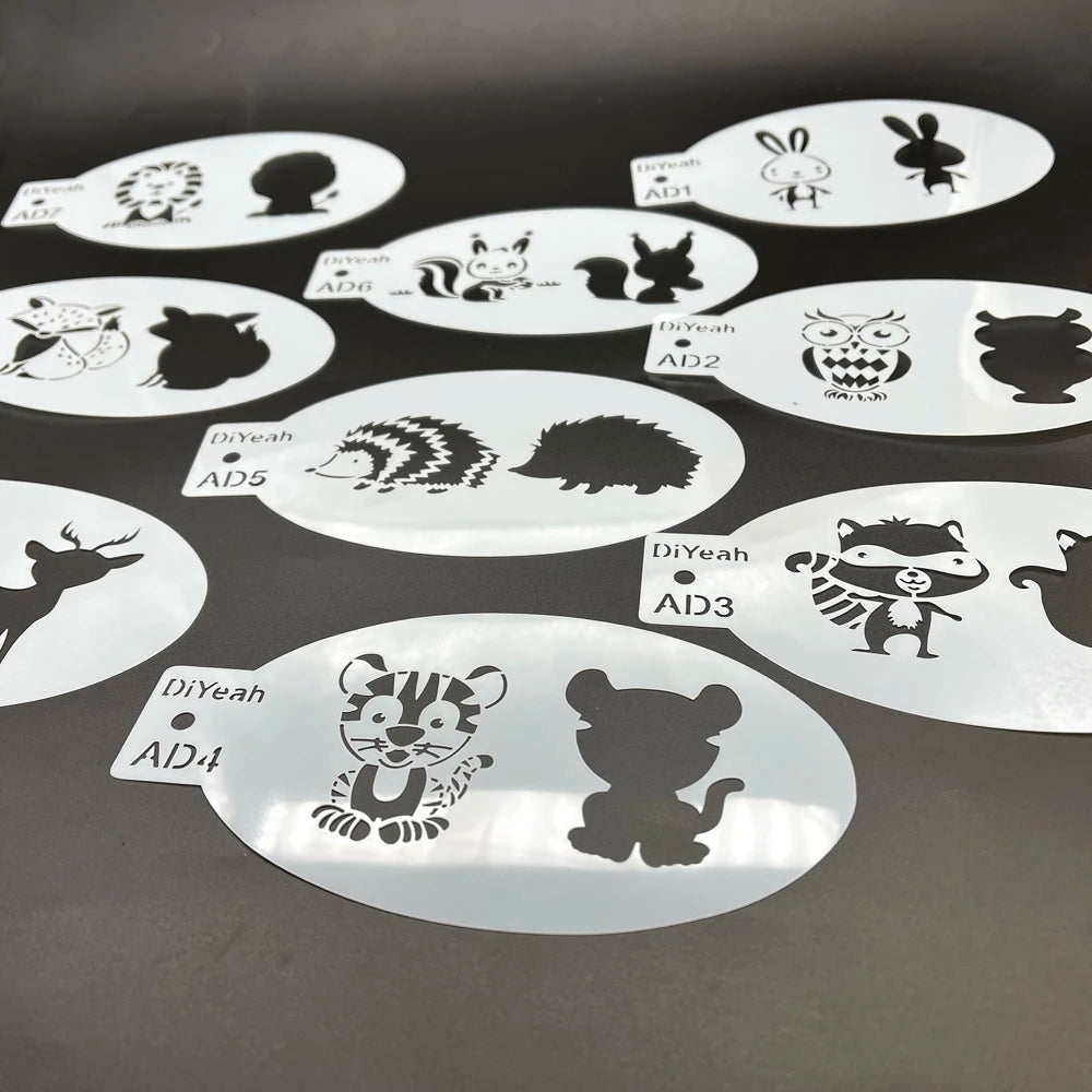 Face Painting Stencils Solid Outline Stencil Templates Professional Body Art Practice Makeup Tools Animale Rabbit Tiger 9PCS