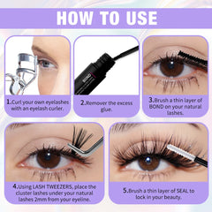 Lash Extension Kit 240pcs 30D/40D/60D/80D Bond and Seal Makeup tools DIY for gluing Lashes Gluing Glue Accessories DIY Lash KIT