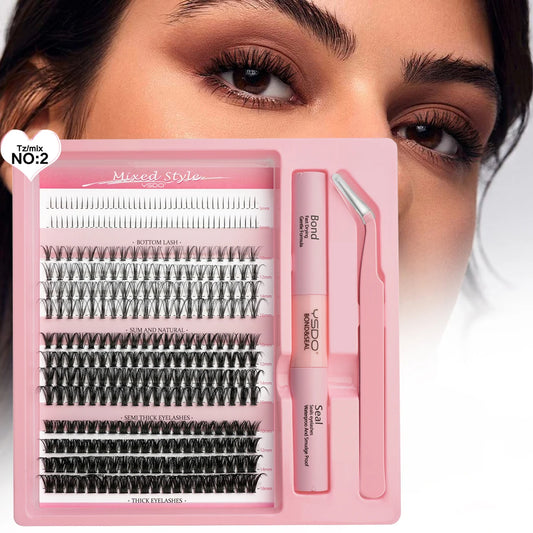 14 Rows Individual Lashes Set Thick and Natural Long DIY Extension Lashes Kit Cluster Lashes Kit Lash Glue Tweezer Makeup Tools