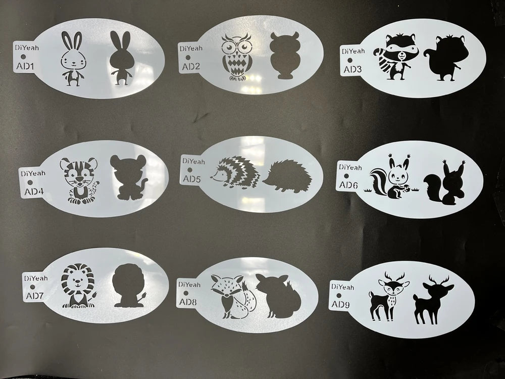 Face Painting Stencils Solid Outline Stencil Templates Professional Body Art Practice Makeup Tools Animale Rabbit Tiger 9PCS