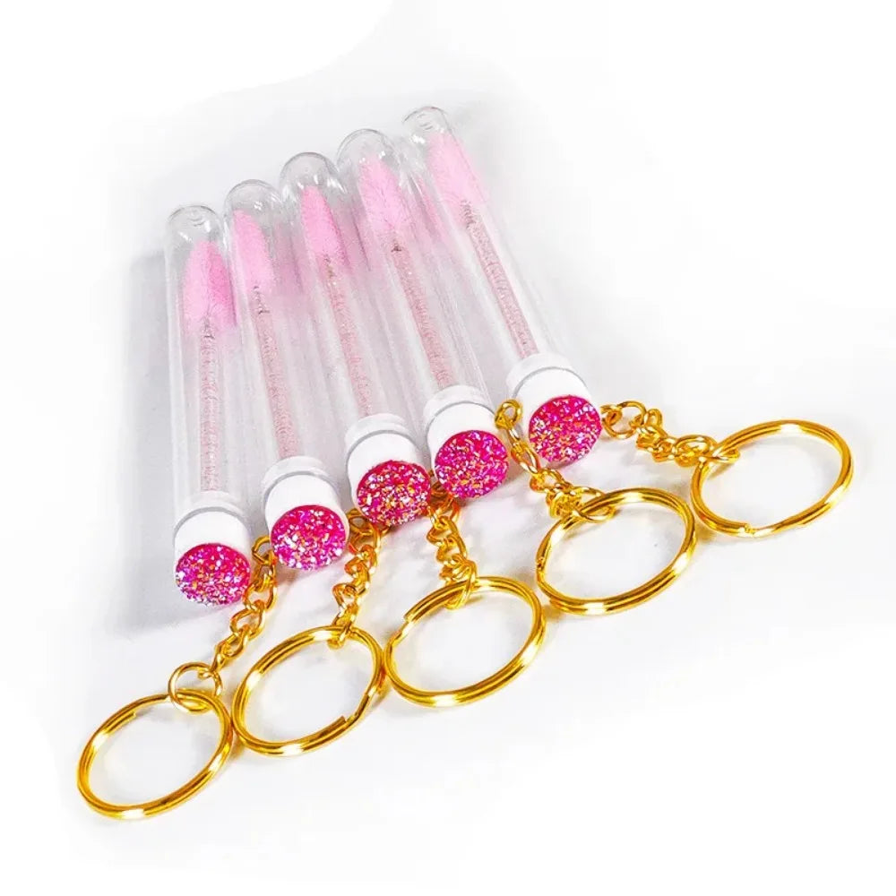 20pcs Keyring Eyelash Spoolies Brush Mascara Wand Tubes with Diamond Key Chain Eyelash Extension Makeup Tools