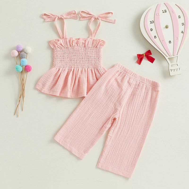 Adorable Toddler Girl Sleeveless Top and Shorts Set with Cute Bow Embroidery Detail - Summer Outfit for Little Princesses