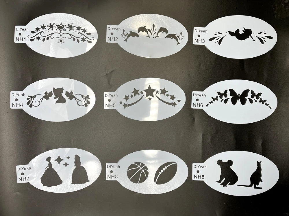 Face Painting Stencils Solid Outline Stencil Templates Professional Body Art Practice Makeup Tools Animale Rabbit Tiger 9PCS