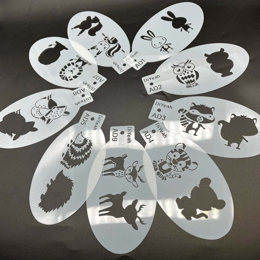 Face Painting Stencils Solid Outline Stencil Templates Professional Body Art Practice Makeup Tools Animale Rabbit Tiger 9PCS