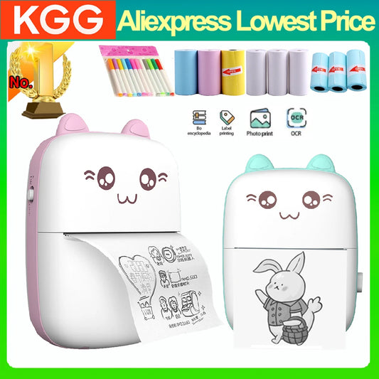 KGG Portable Mini Thermal Printer Wireless BT 203dpi Photo Label Memo Wrong Question Printing with USB Cable No Ink Print
