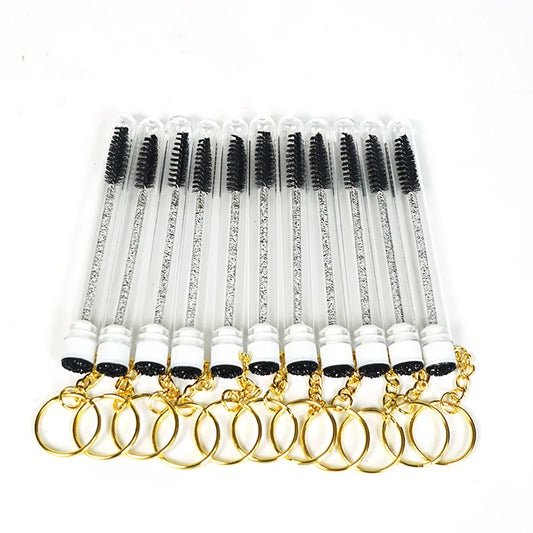 20pcs Keyring Eyelash Spoolies Brush Mascara Wand Tubes with Diamond Key Chain Eyelash Extension Makeup Tools