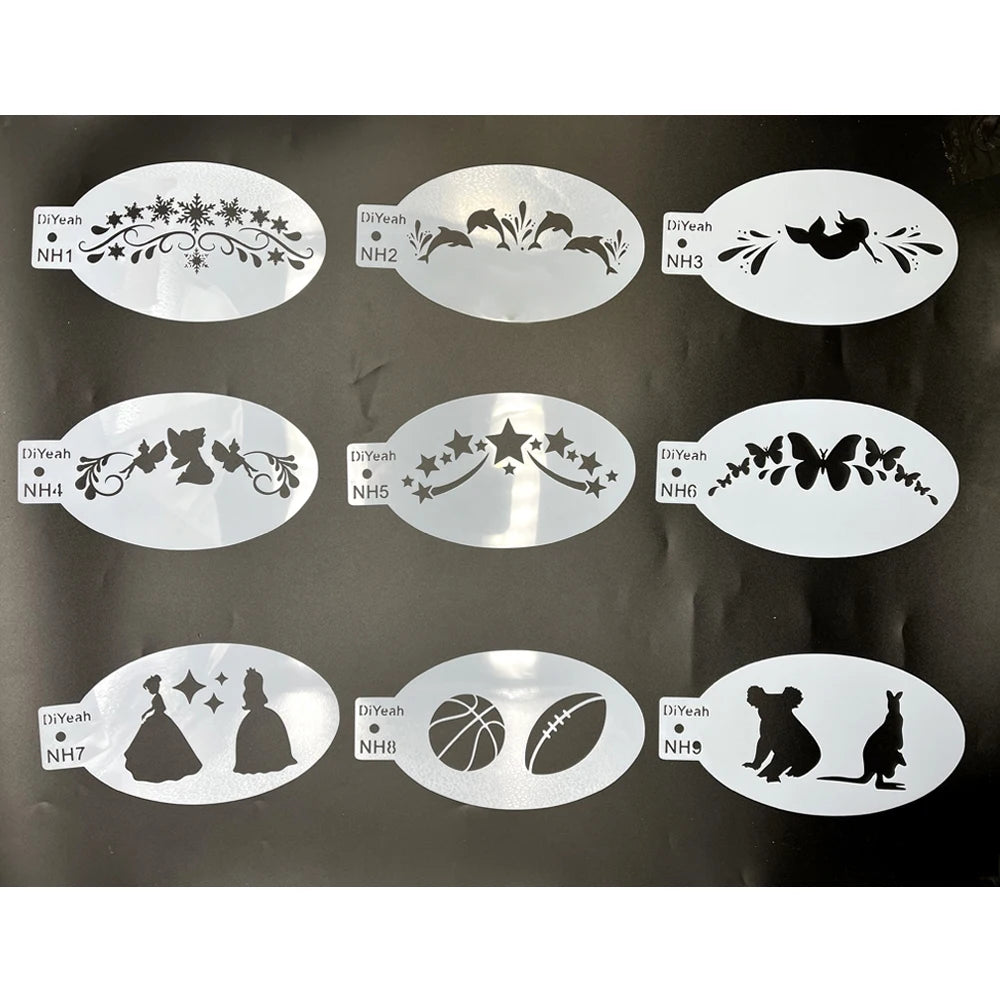 Face Painting Stencils Solid Outline Stencil Templates Professional Body Art Practice Makeup Tools Animale Rabbit Tiger 9PCS