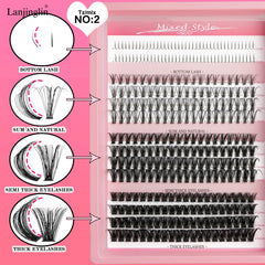 14 Rows Individual Lashes Set Thick and Natural Long DIY Extension Lashes Kit Cluster Lashes Kit Lash Glue Tweezer Makeup Tools