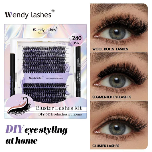 Lash Extension Kit 240pcs 30D/40D/60D/80D Bond and Seal Makeup tools DIY for gluing Lashes Gluing Glue Accessories DIY Lash KIT
