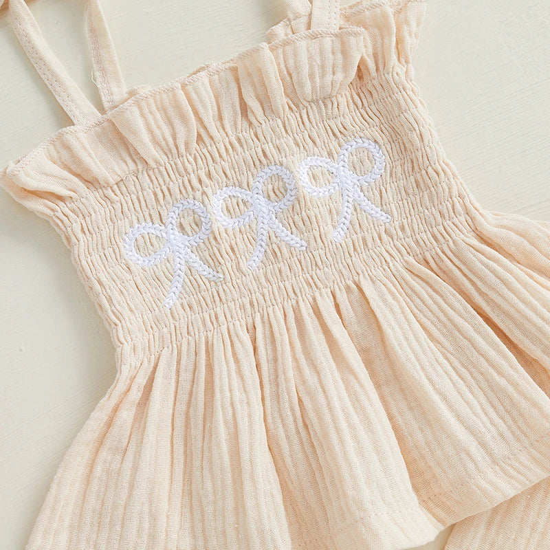 Adorable Toddler Girl Sleeveless Top and Shorts Set with Cute Bow Embroidery Detail - Summer Outfit for Little Princesses