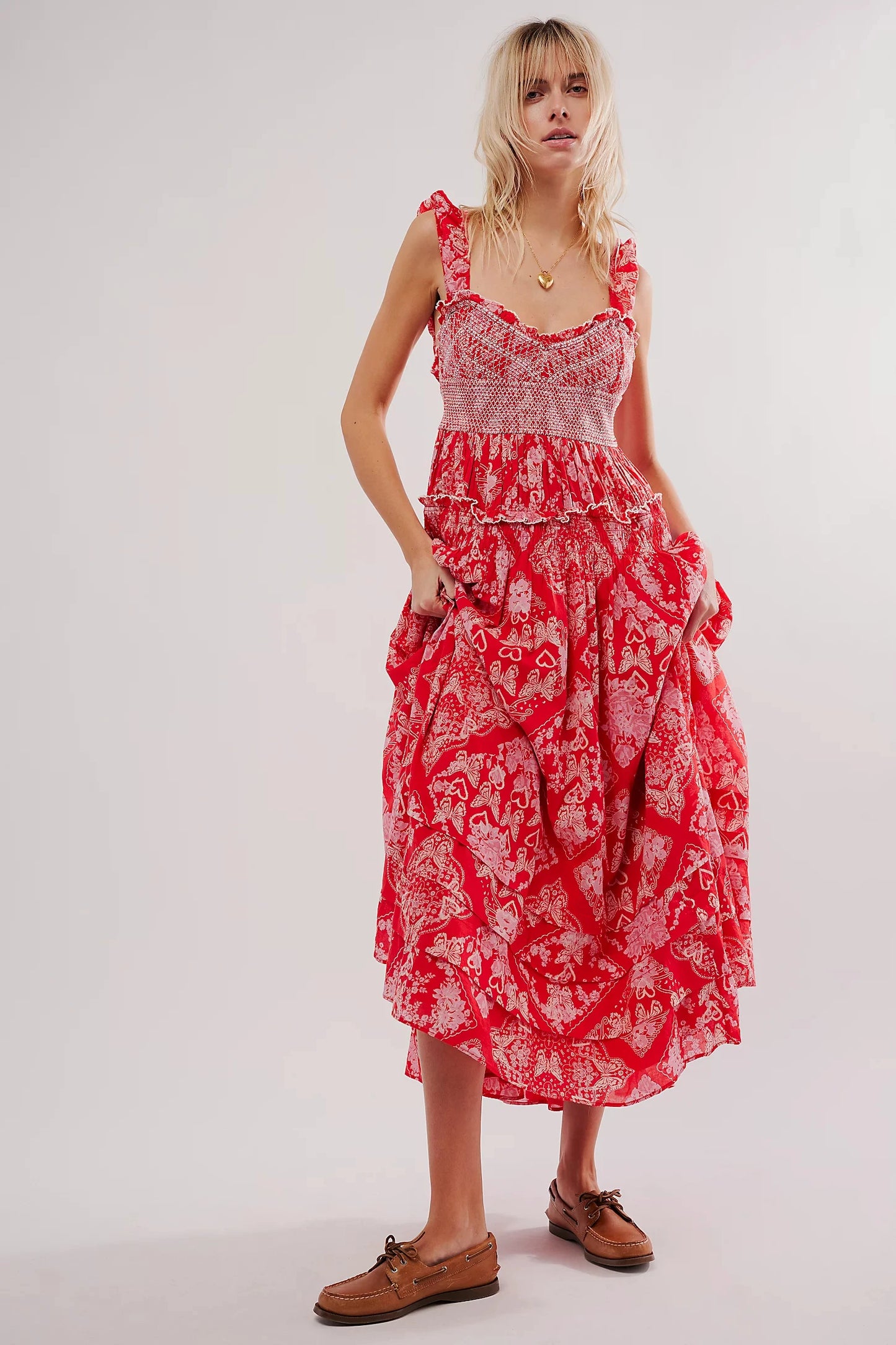 Bohemian Summer Women Floral Printed Long Dress Square Neck Tiered Bottom Piecing Big Swing A-line Dress Holiday Beach Sundress