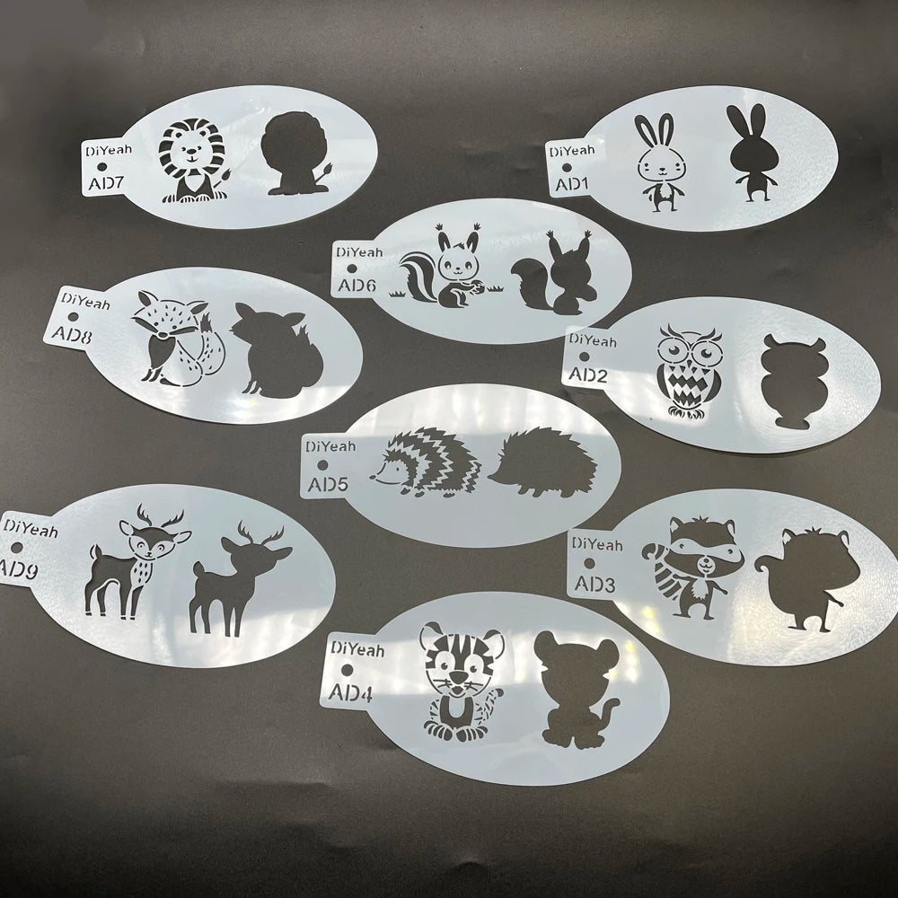 Face Painting Stencils Solid Outline Stencil Templates Professional Body Art Practice Makeup Tools Animale Rabbit Tiger 9PCS