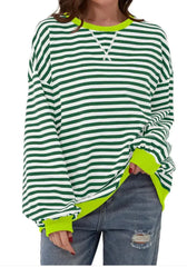 Loose Striped Long Sleeve T-shirt Casual Pullover Sweater For Womens Clothing