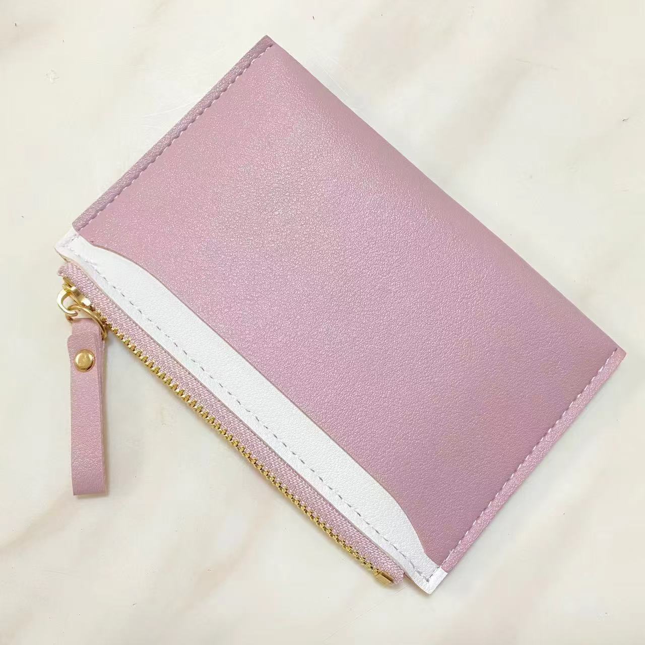 Women's Zipper Coin Purse PU Leather Stitching Contrast Color