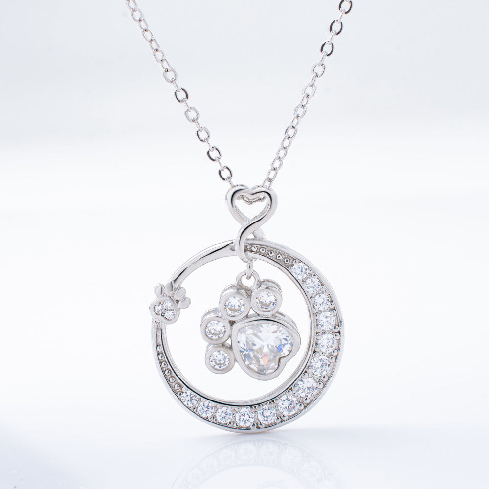 925 Silver Small Dog Paw Prints Necklace