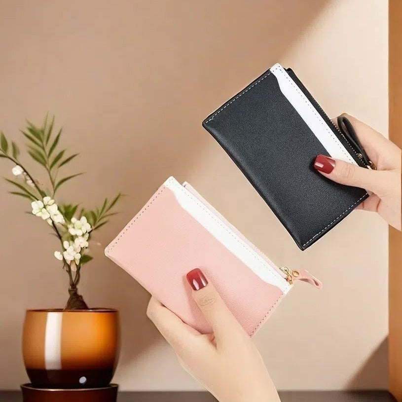 Women's Zipper Coin Purse PU Leather Stitching Contrast Color
